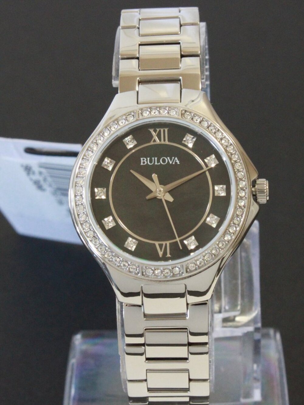 Bulova Classic Quartz Watch Black MOP Dial Crystal Bezel And Indices 30mm - Picture 3 of 13